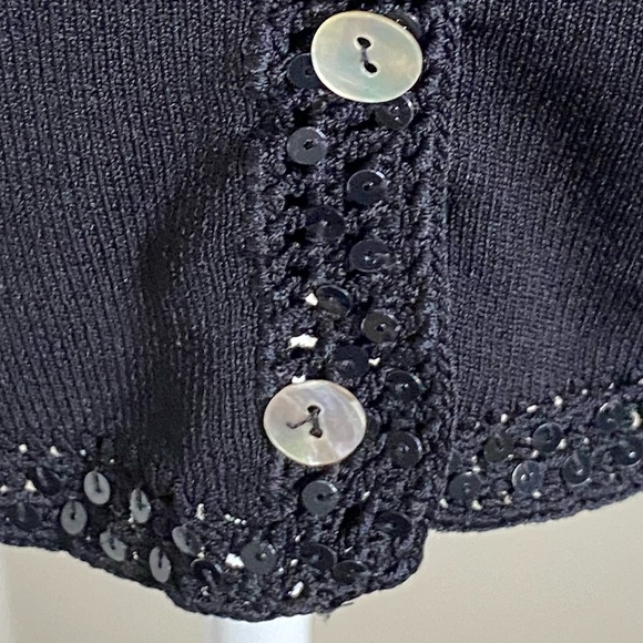 Black Knit Sequin Crochet Detail Button Up Holiday Party Office Sweater- Sz-M - Picture 6 of 16